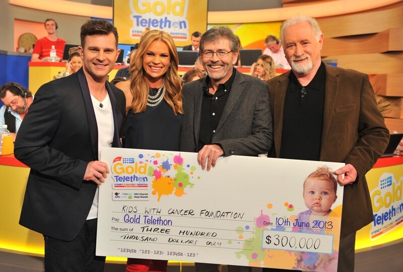 David Campbell, Sonia Kruger, Prof Glenn Marshall (Director of the Kids Cancer Centre) and Peter Bodman from the Foundation at the Telethon in June 2013.