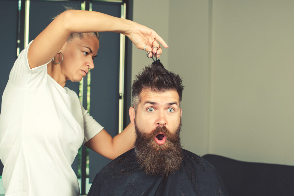Surprised,Hipster,In,Hairdressing,Salon.,Beard,Styling,And,Cut.,Styling